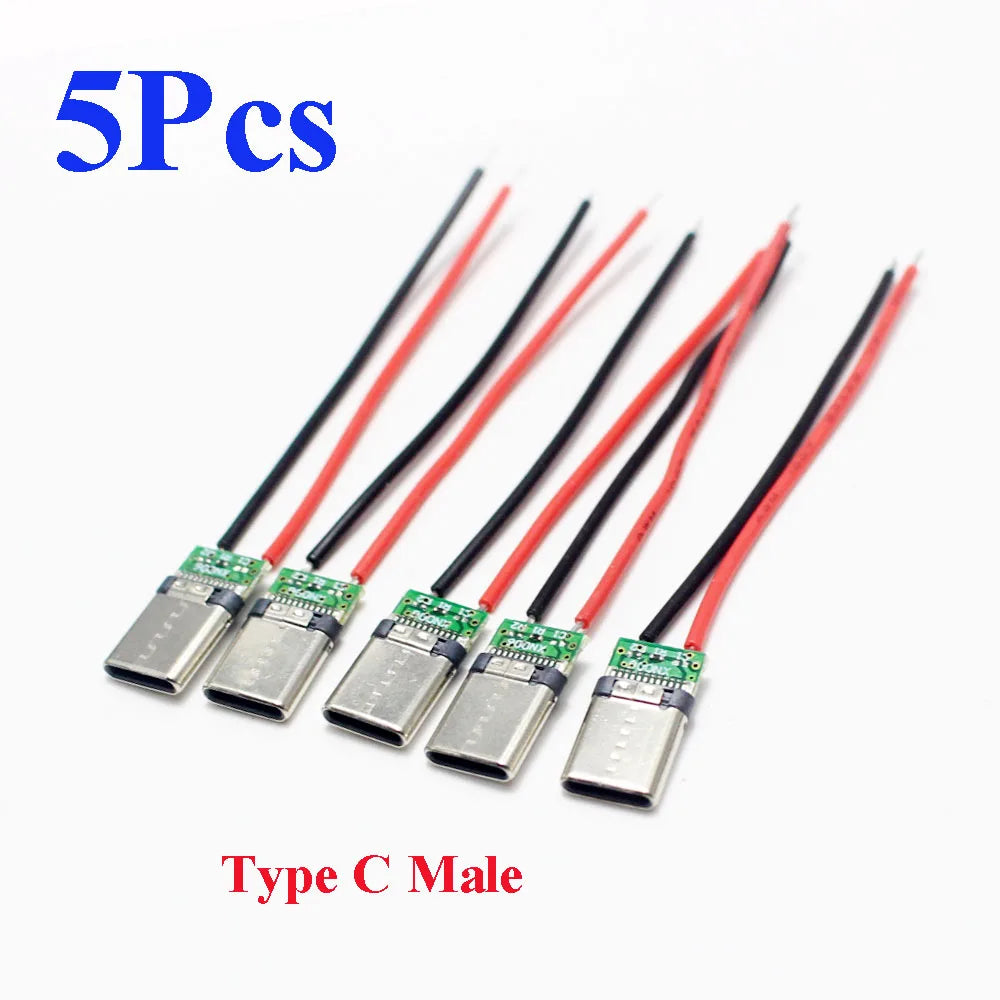 2/5Pcs Micro USB Type-C 2Pin Horizontal / Vertical 2P Simple Soldered Male Plug-In Board Quick Charging USB-C Connector
