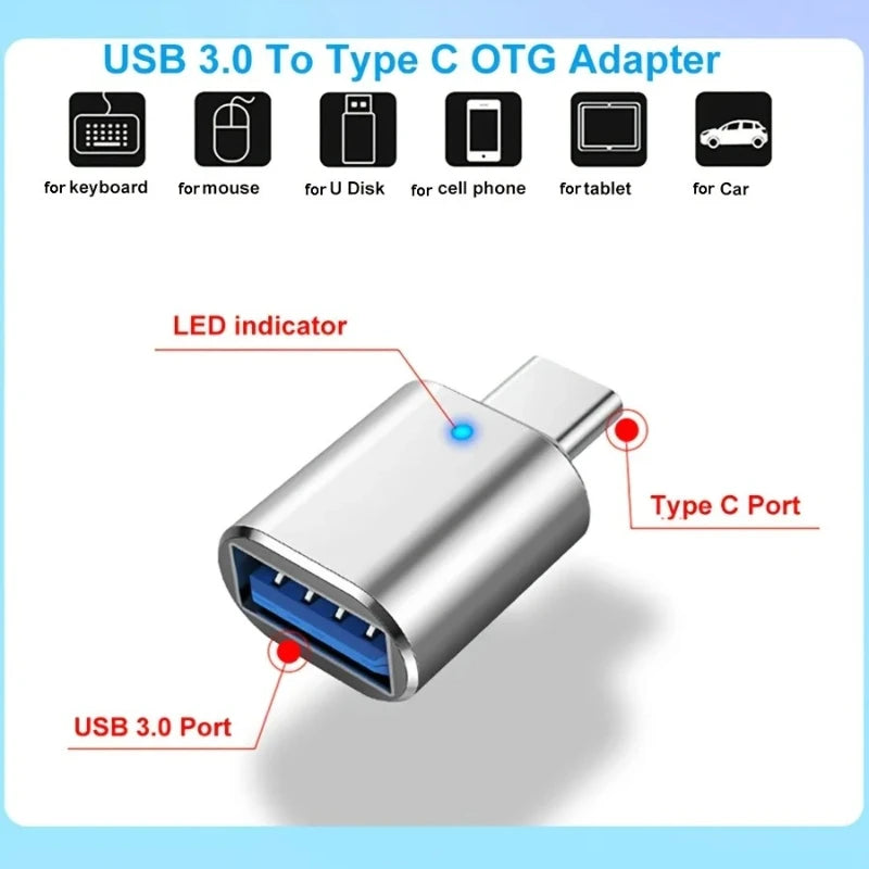 LED USB 3.0 to Type C Adapter OTG to USB C USB-A to Micro USB Type-C Female Connector for Samsung Xiaomi POCO Adapters