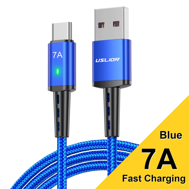 7A High-Speed USB Type-C Charging and Data Cable for MacBook, Xiaomi, Samsung, and Huawei Devices