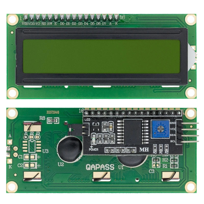 LCD1602 I2C Display Module - Blue Green Screen with PCF8574 IIC Adapter for Arduino - 5V Compatible