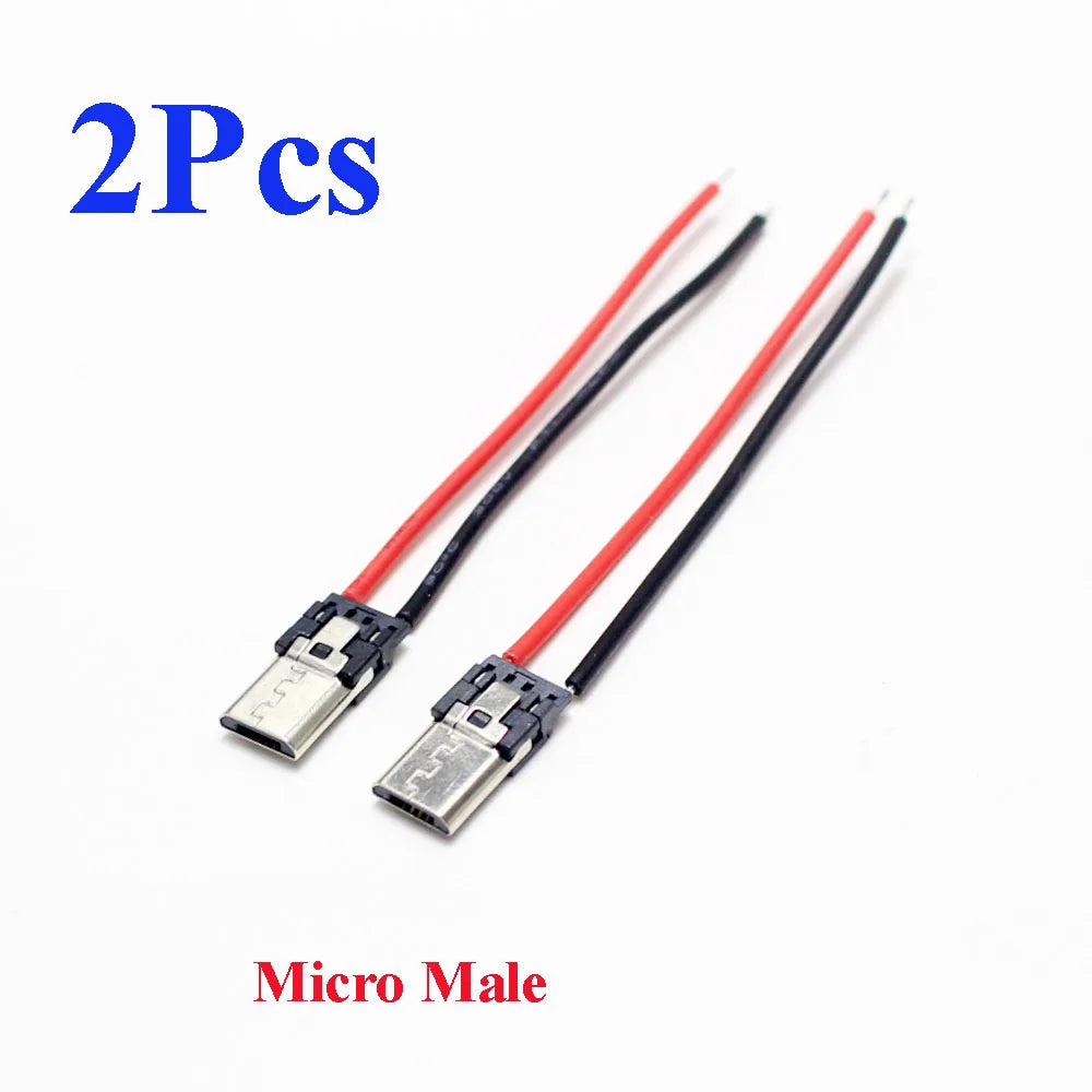 2/5Pcs Micro USB Type-C 2Pin Horizontal / Vertical 2P Simple Soldered Male Plug-In Board Quick Charging USB-C Connector