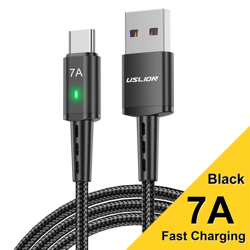 7A High-Speed USB Type-C Charging and Data Cable for MacBook, Xiaomi, Samsung, and Huawei Devices
