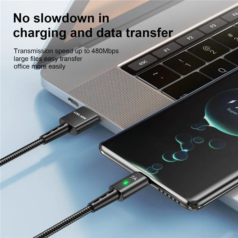 7A High-Speed USB Type-C Charging and Data Cable for MacBook, Xiaomi, Samsung, and Huawei Devices