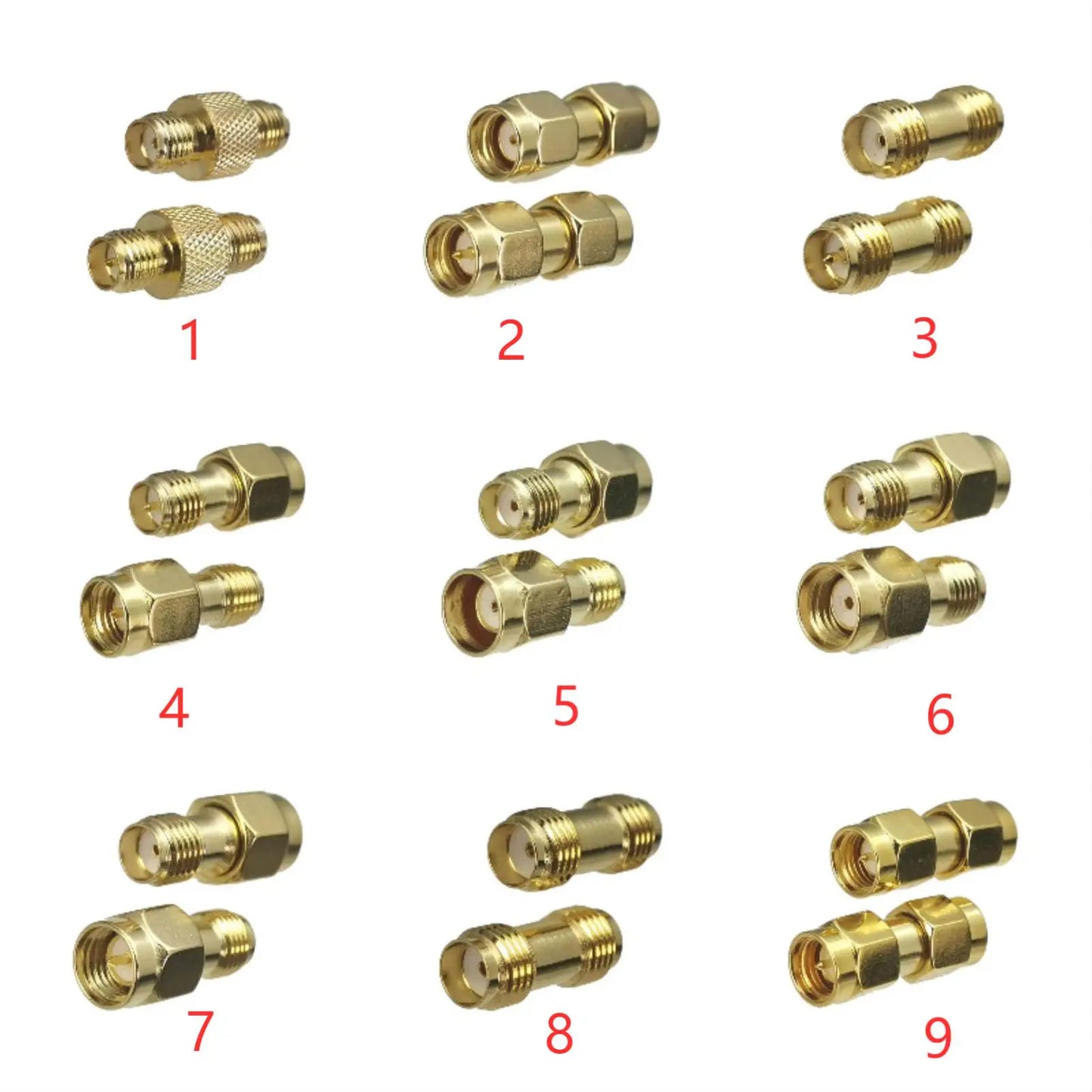 1Pcs Connector Adapter SMA RP-SMA to SMA RPSMA Male Plug & Female Jack Straight RF Coaxial Converter New Brass