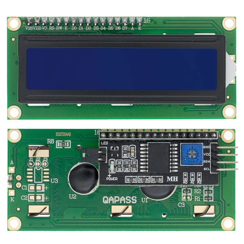 LCD1602 I2C Display Module - Blue Green Screen with PCF8574 IIC Adapter for Arduino - 5V Compatible