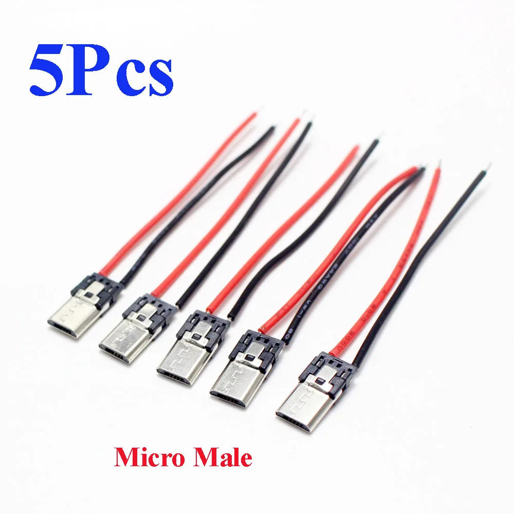 2/5Pcs Micro USB Type-C 2Pin Horizontal / Vertical 2P Simple Soldered Male Plug-In Board Quick Charging USB-C Connector