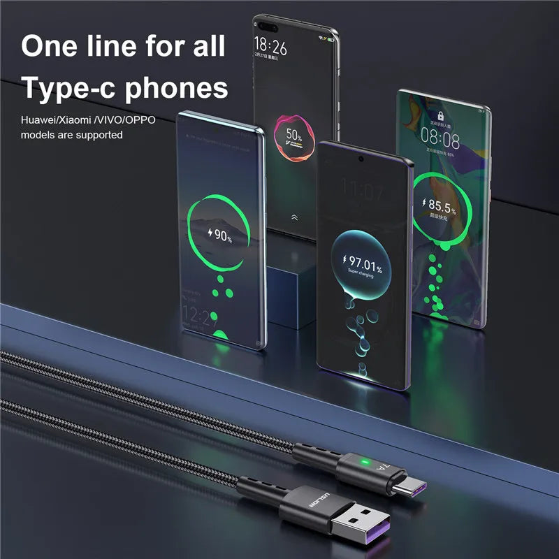 7A High-Speed USB Type-C Charging and Data Cable for MacBook, Xiaomi, Samsung, and Huawei Devices