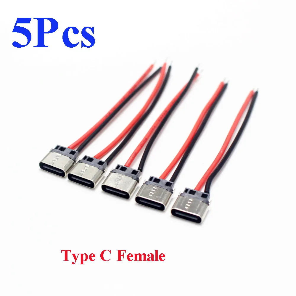 2/5Pcs Micro USB Type-C 2Pin Horizontal / Vertical 2P Simple Soldered Male Plug-In Board Quick Charging USB-C Connector