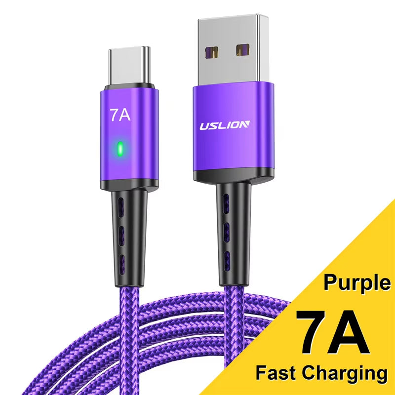 7A High-Speed USB Type-C Charging and Data Cable for MacBook, Xiaomi, Samsung, and Huawei Devices
