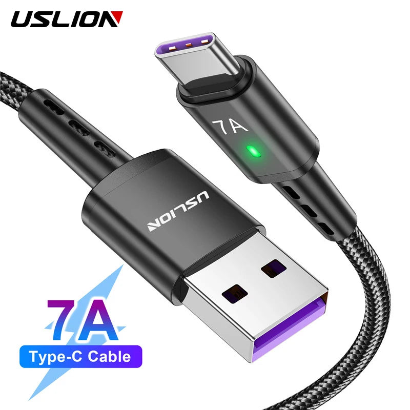7A High-Speed USB Type-C Charging and Data Cable for MacBook, Xiaomi, Samsung, and Huawei Devices