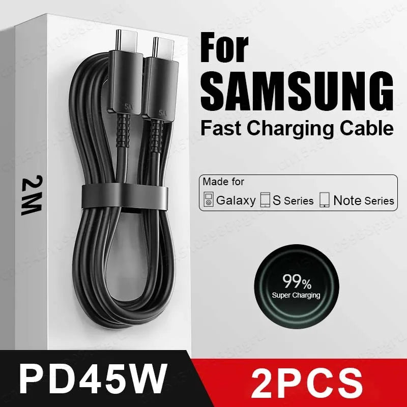 2-Pack 45W PD USB-C Cable for Samsung Galaxy S20/S21/S22/S23 Ultra, Note 10/20 5G, A53/A54 - Super Fast Charging Data Cable