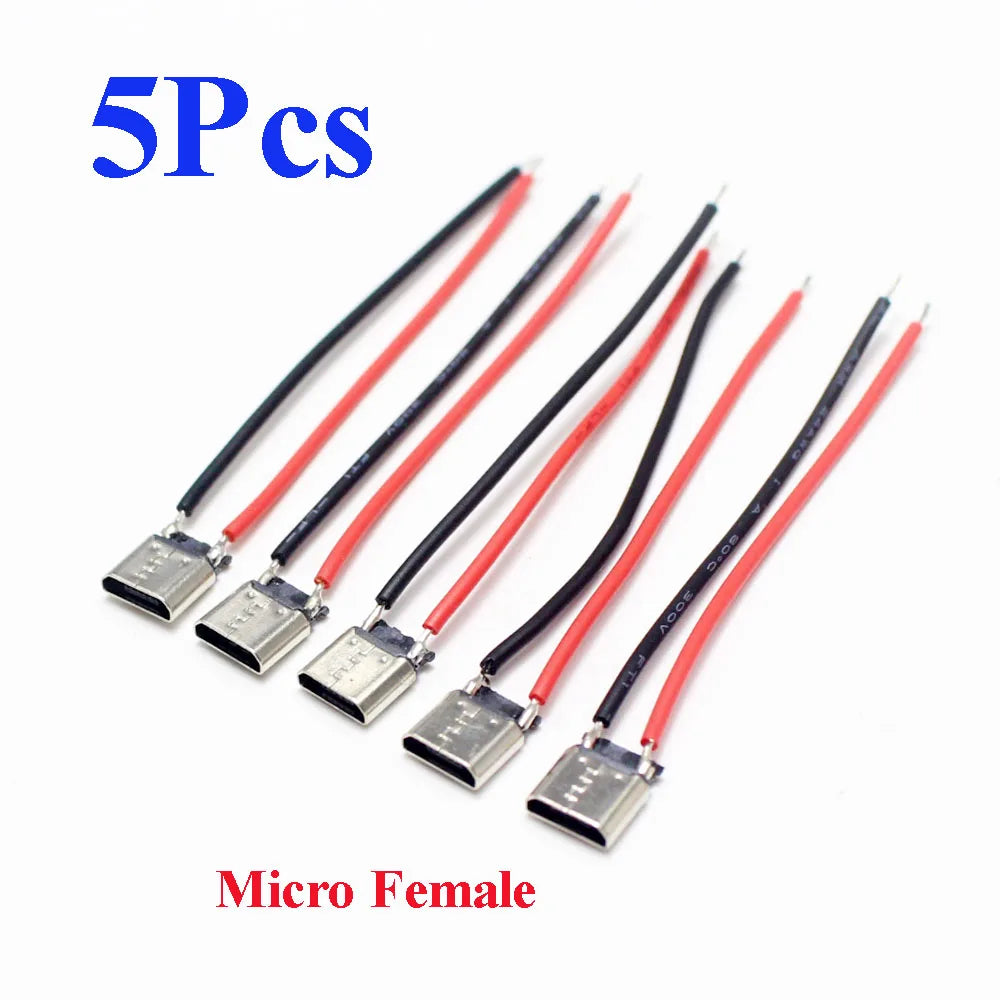 2/5Pcs Micro USB Type-C 2Pin Horizontal / Vertical 2P Simple Soldered Male Plug-In Board Quick Charging USB-C Connector