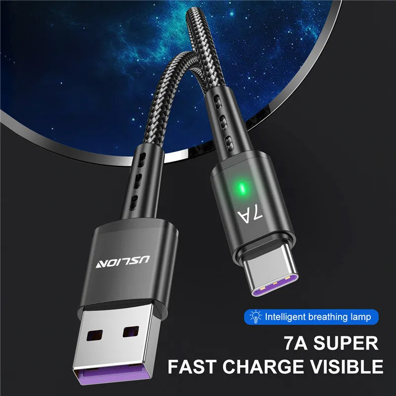 7A High-Speed USB Type-C Charging and Data Cable for MacBook, Xiaomi, Samsung, and Huawei Devices
