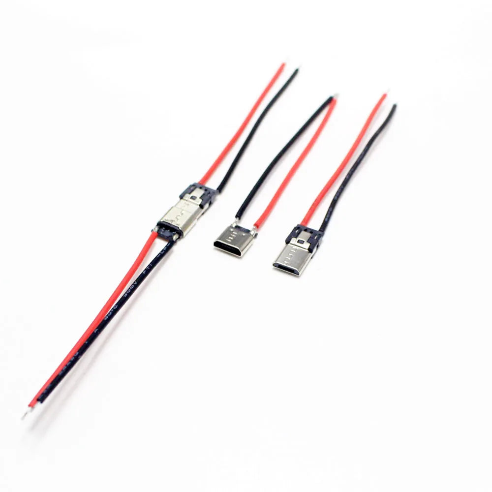 2/5Pcs Micro USB Type-C 2Pin Horizontal / Vertical 2P Simple Soldered Male Plug-In Board Quick Charging USB-C Connector