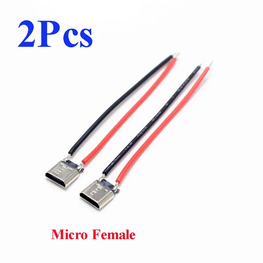 2/5Pcs Micro USB Type-C 2Pin Horizontal / Vertical 2P Simple Soldered Male Plug-In Board Quick Charging USB-C Connector