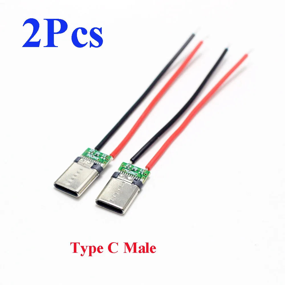 2/5Pcs Micro USB Type-C 2Pin Horizontal / Vertical 2P Simple Soldered Male Plug-In Board Quick Charging USB-C Connector