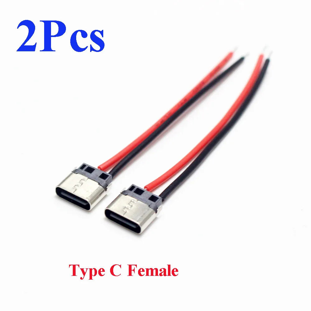 2/5Pcs Micro USB Type-C 2Pin Horizontal / Vertical 2P Simple Soldered Male Plug-In Board Quick Charging USB-C Connector