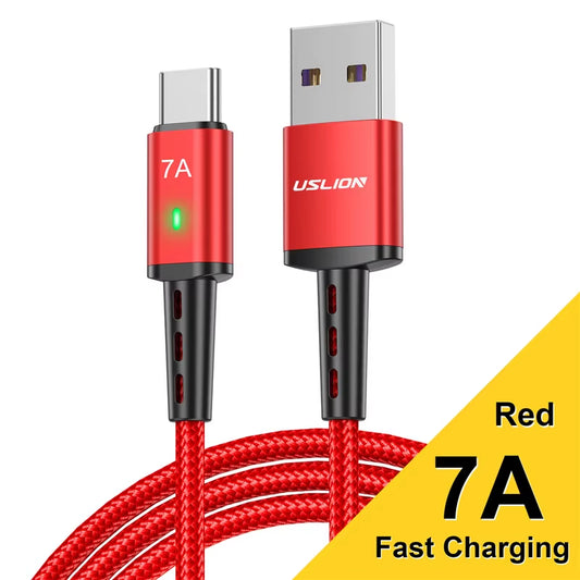 7A High-Speed USB Type-C Charging and Data Cable for MacBook, Xiaomi, Samsung, and Huawei Devices