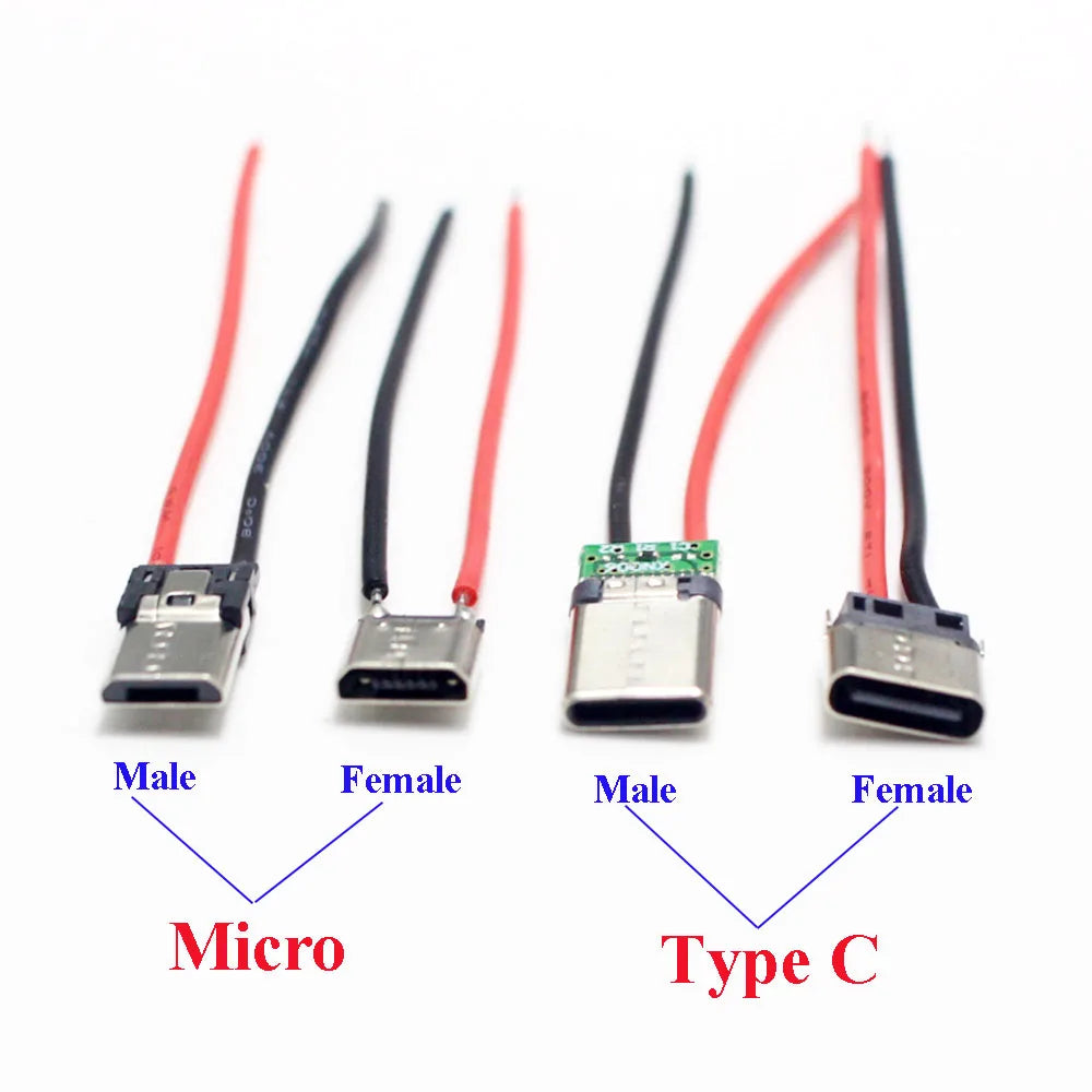 2/5Pcs Micro USB Type-C 2Pin Horizontal / Vertical 2P Simple Soldered Male Plug-In Board Quick Charging USB-C Connector